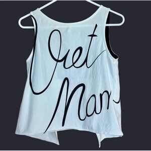 White & Black Graphic Backless Tank Crop Top Egirl Festival Streetwear Womens M